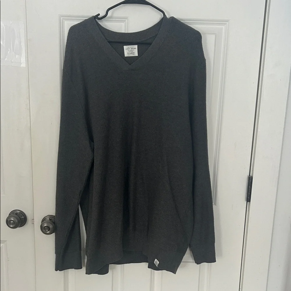 Lucky Brand Men's V-Neck Sweater - Dark Gray long knit shirt